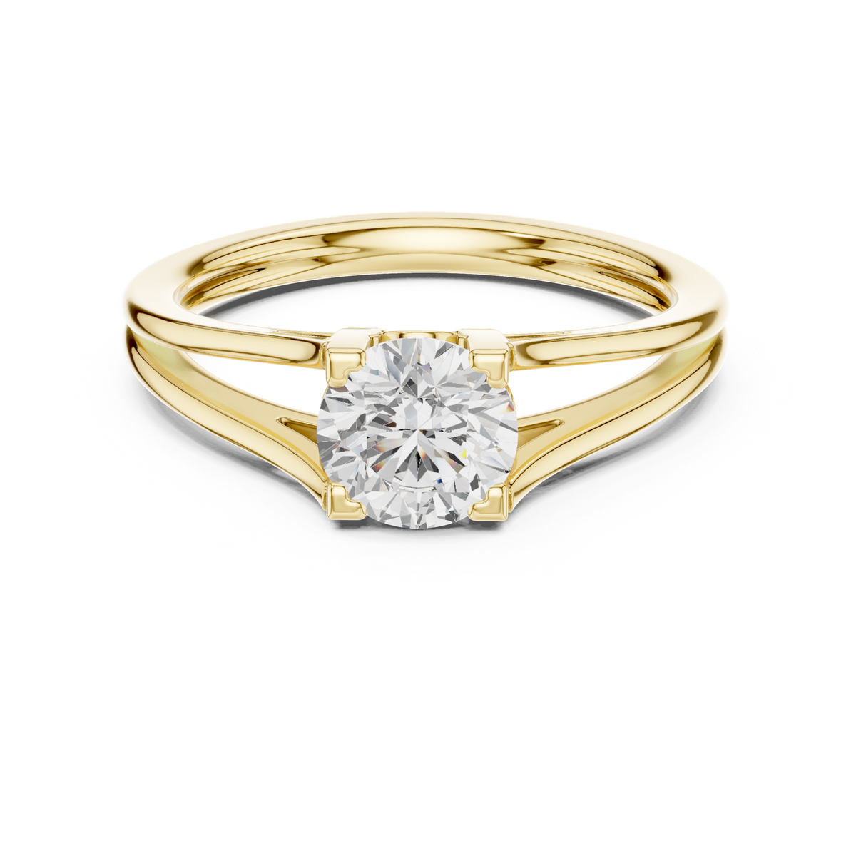 14K Solid Gold Lab Diamond Solitaire Ring, Yellow Gold