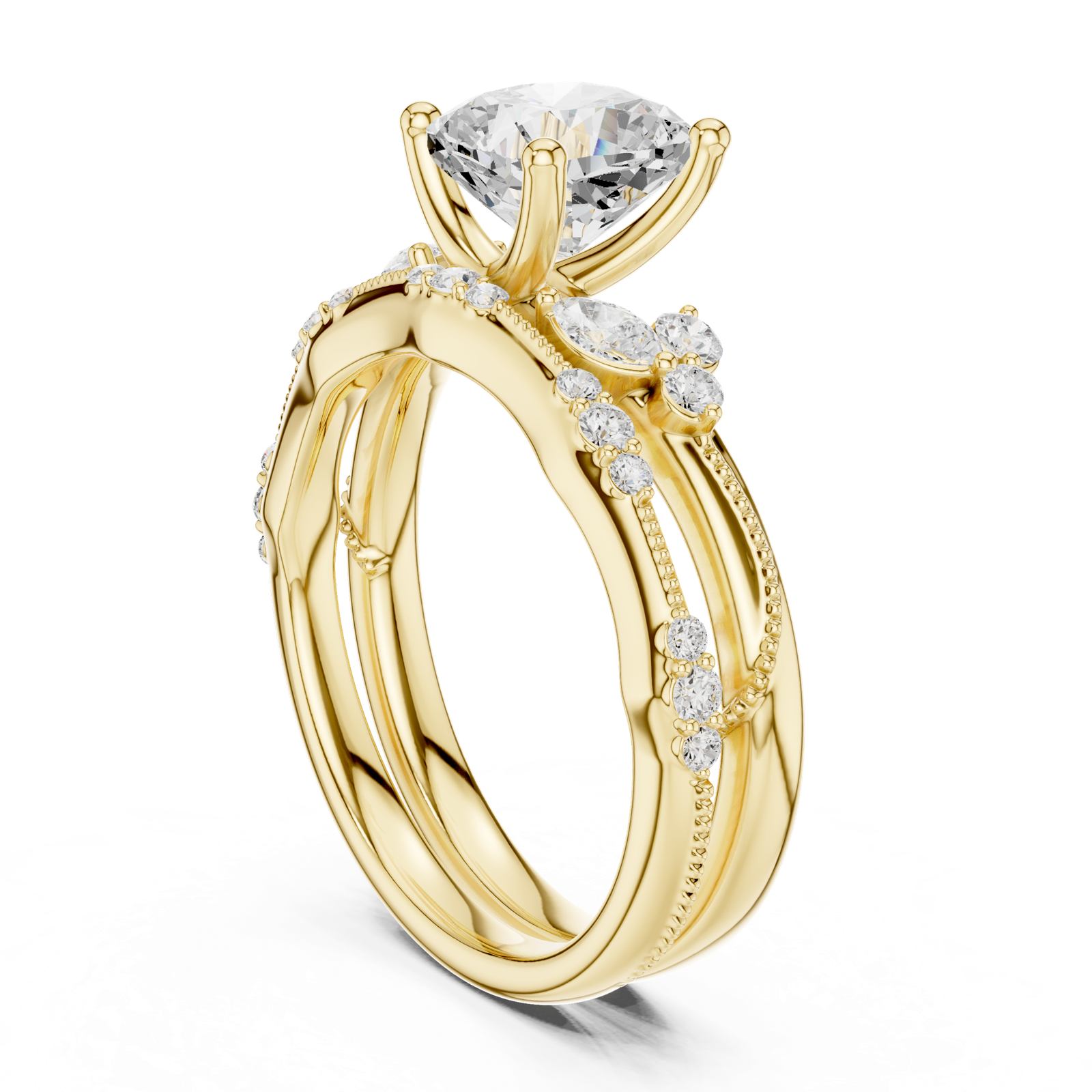 Gold Ring DDLR-299, Cushion center stone, Yellow Gold, view 1