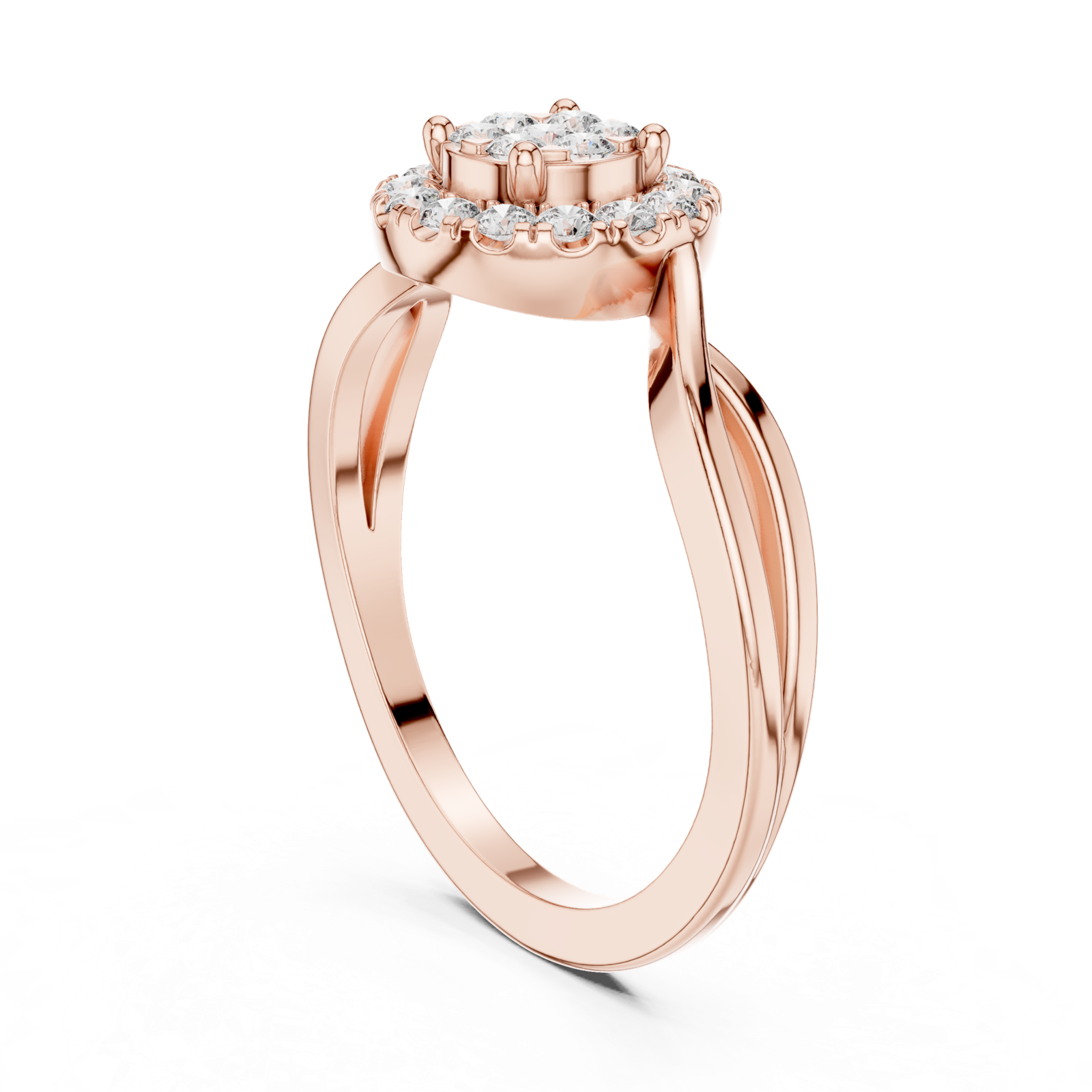 14K Solid Gold Lab Diamond Halo Ring, Rose Gold, view 1