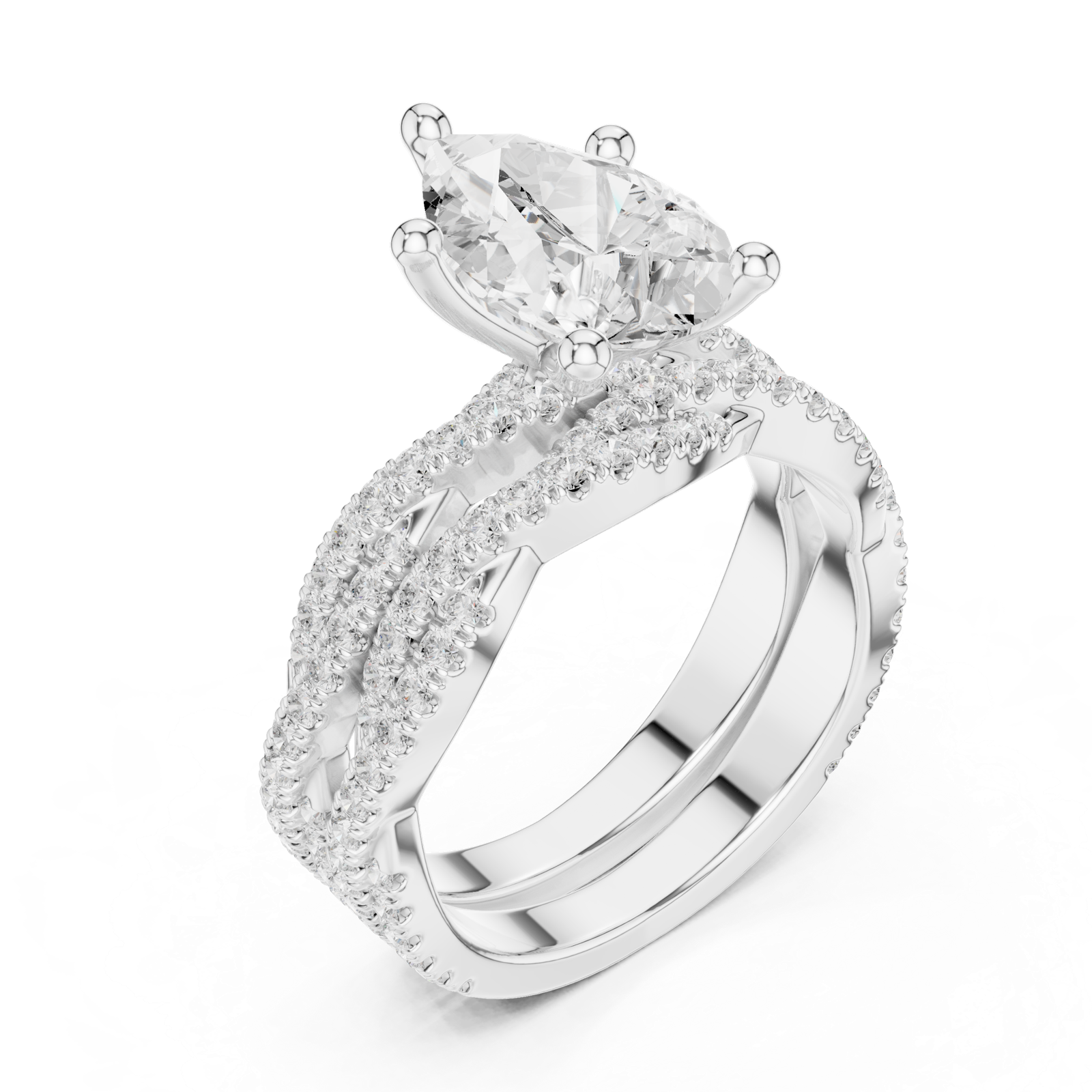 Gold Ring DDLR-300, Pear center stone, White Gold, view 2