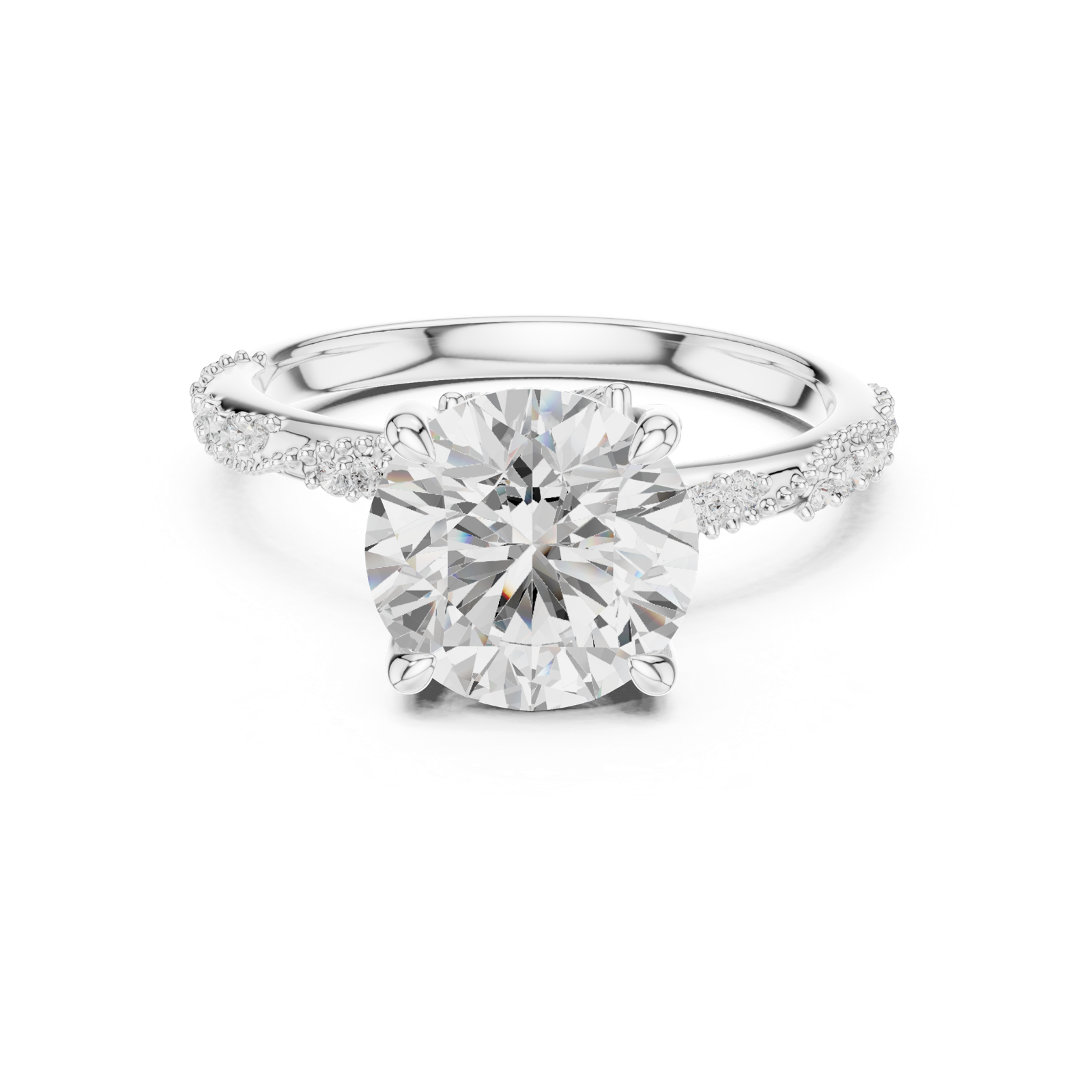 Gold Ring DDLR-167, Round center stone, White Gold, view 4