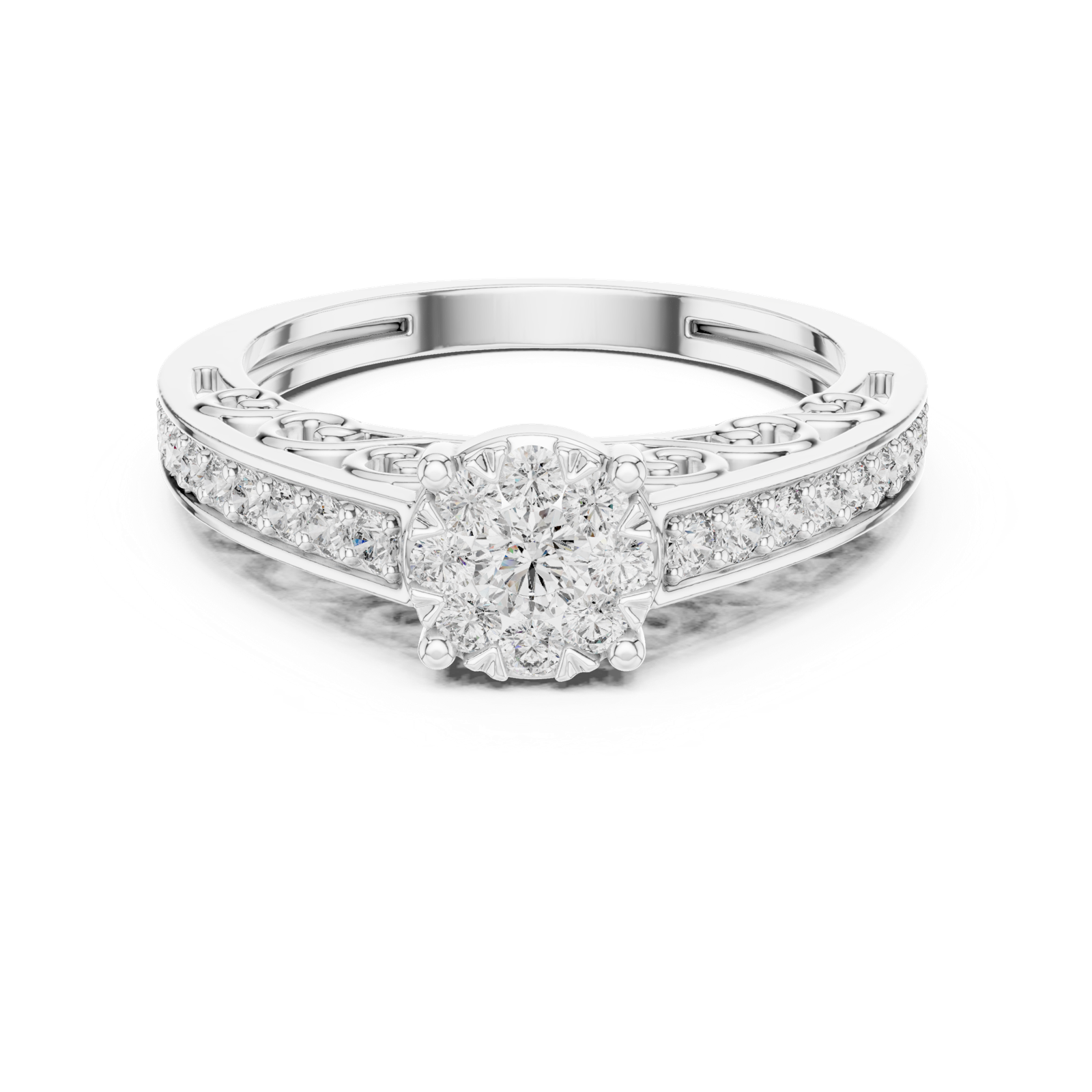 14K Solid Gold Lab Diamond Halo Ring, White Gold