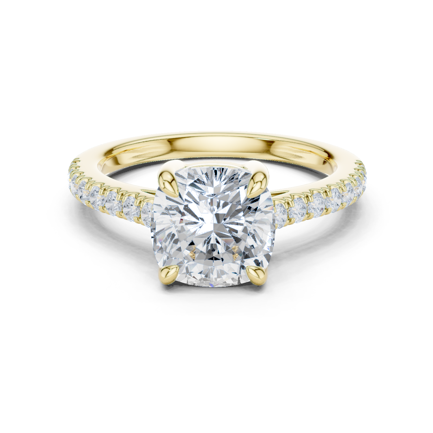 Gold Ring DDLR-039, Cushion center stone, Yellow Gold