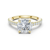 Gold Ring DDLR-039, Cushion center stone, Yellow Gold