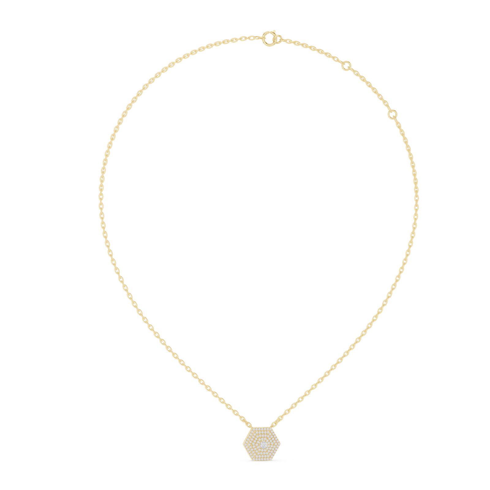 14K Solid Gold Lab Diamond Halo Pendant Necklace, Yellow Gold, view 1