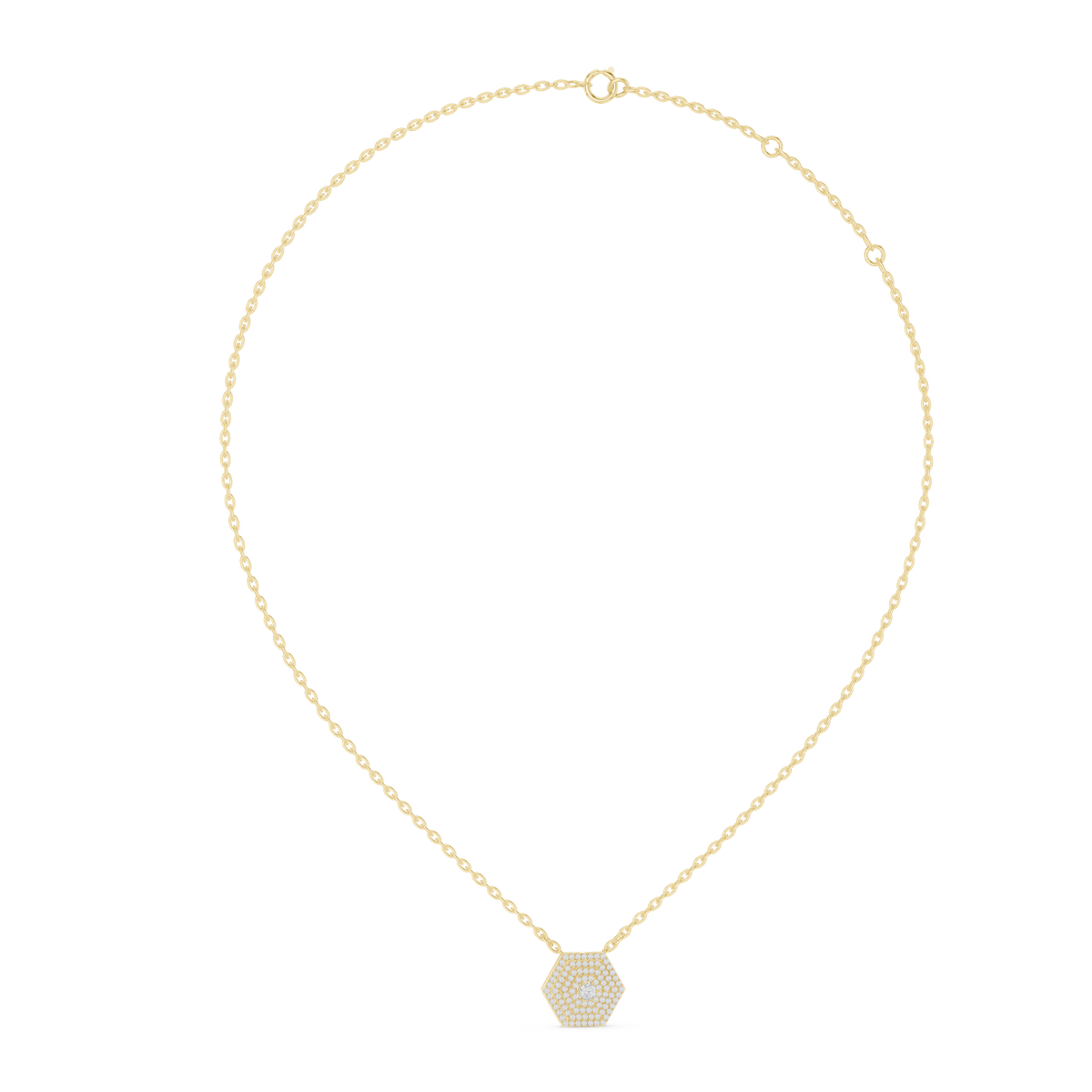 14K Solid Gold Lab Diamond Halo Pendant Necklace, Yellow Gold, view 1