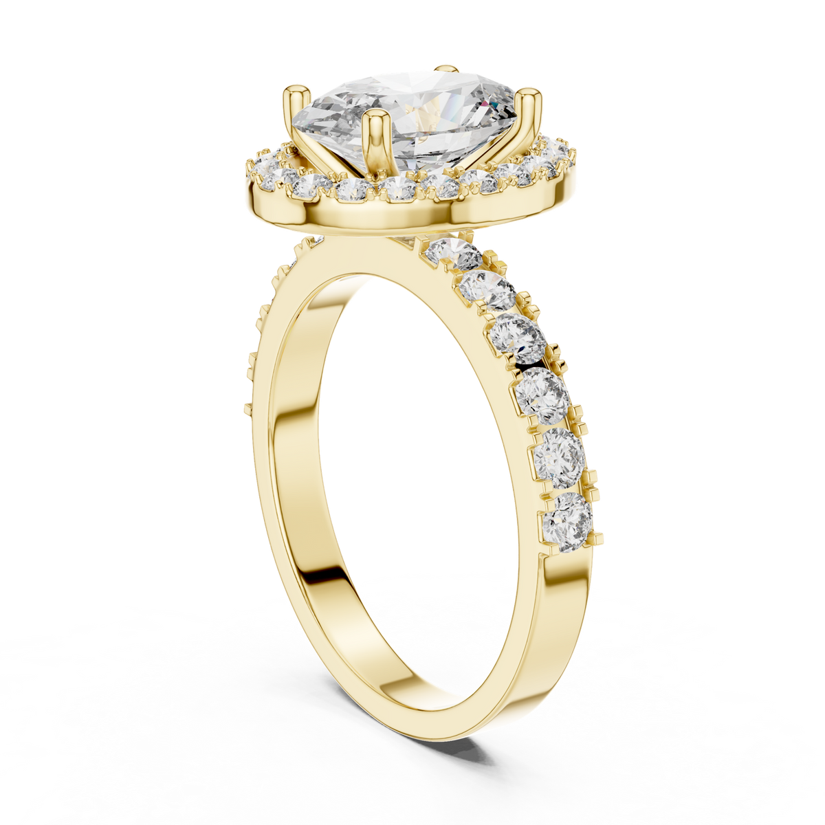 14K Solid Gold Lab Diamond Halo Ring, Yellow Gold, view 1