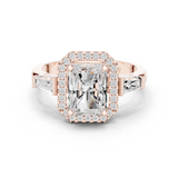 Gold Ring DDLR-342, Radiant center stone, Rose Gold