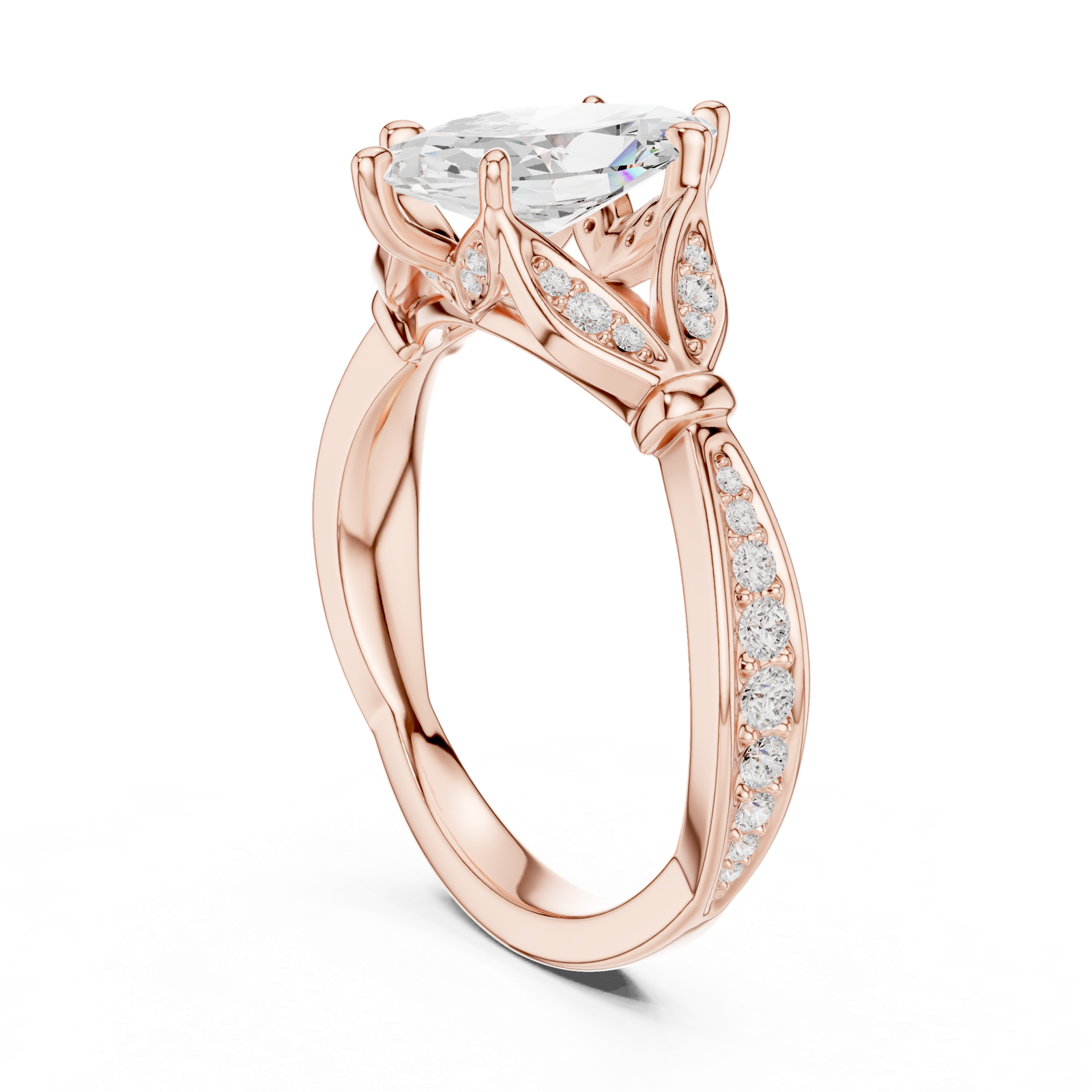 Gold Ring DDLR-257, Marquise center stone, Rose Gold, view 1