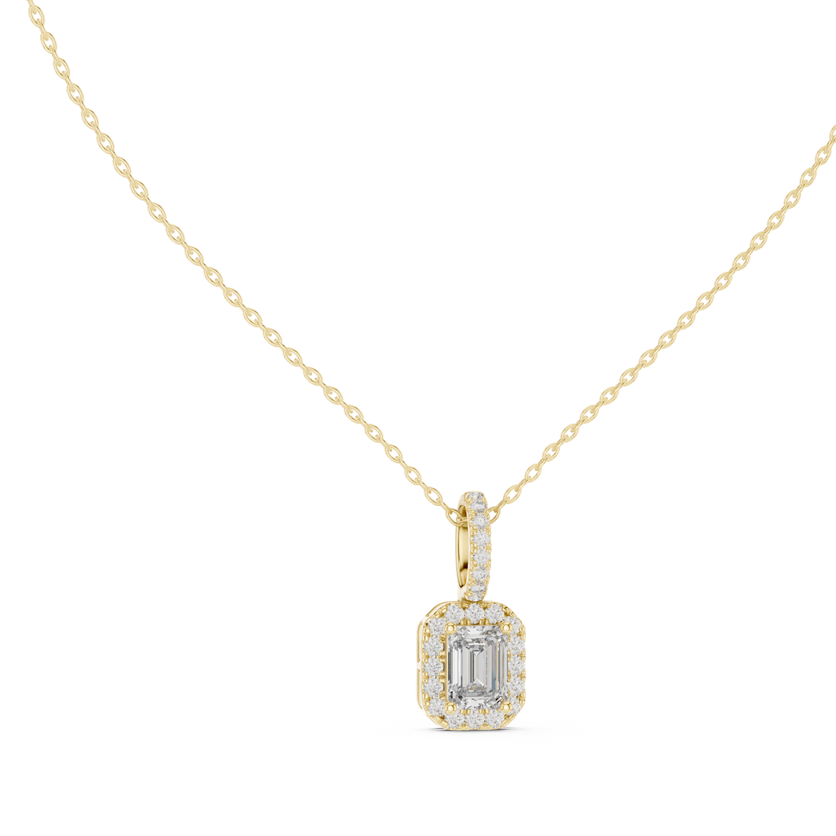 14K Solid Gold Lab Diamond Halo Pendant Necklace, Yellow Gold, view 1