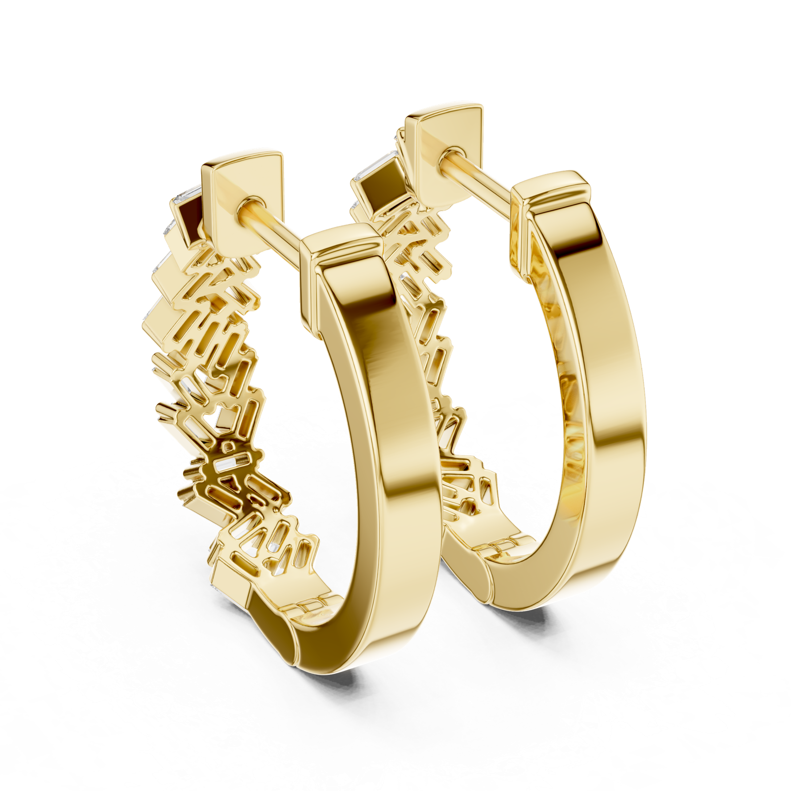 14K Solid Gold Lab Diamond Huggie Earrings, Yellow Gold, view 3