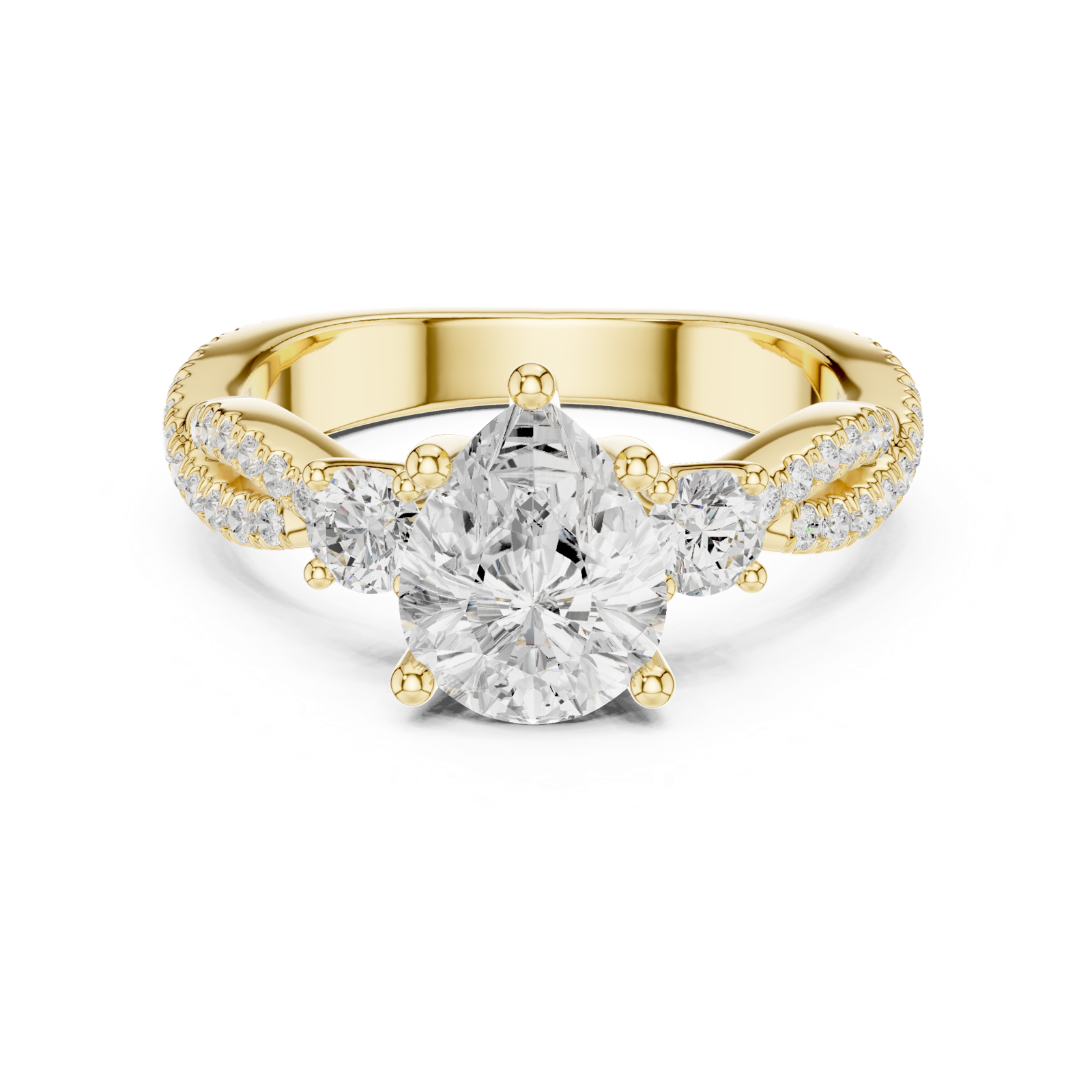 Gold Ring DDLR-281, Pear center stone, Yellow Gold, view 4