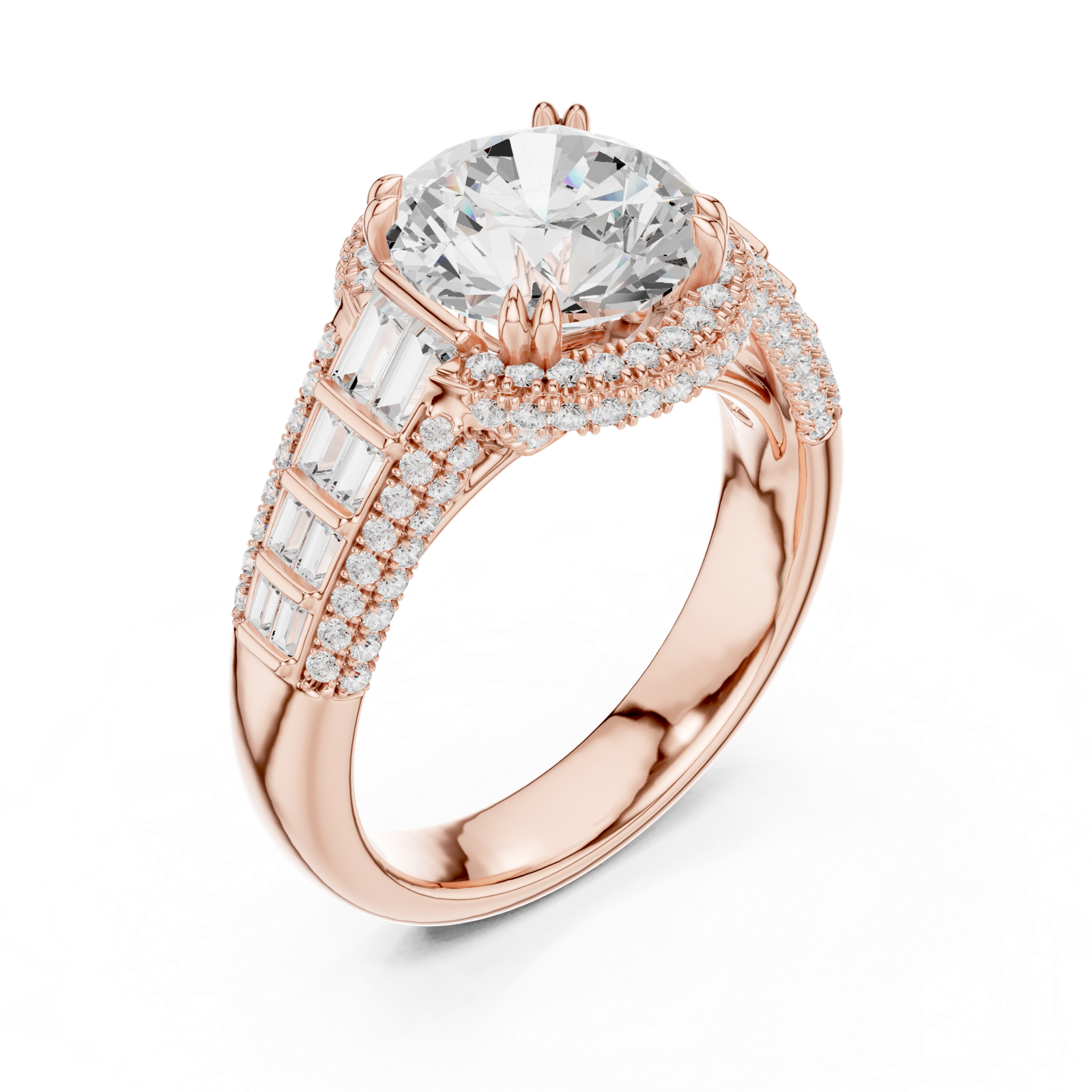 Gold Ring, Round center stone, Rose Gold, view 2