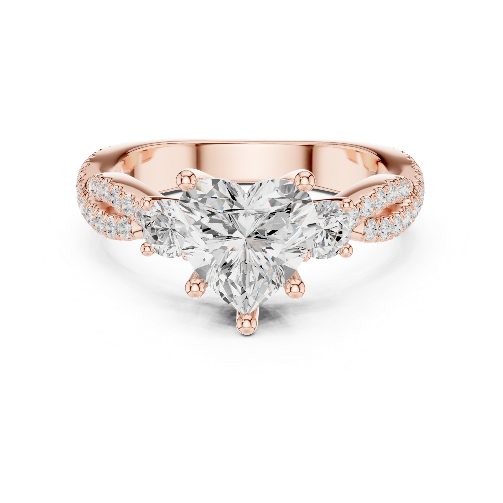 Gold Ring, Heart center stone, Rose Gold, view 4