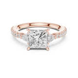 Gold Ring DDLR-037, Princess center stone, Rose Gold, view 4