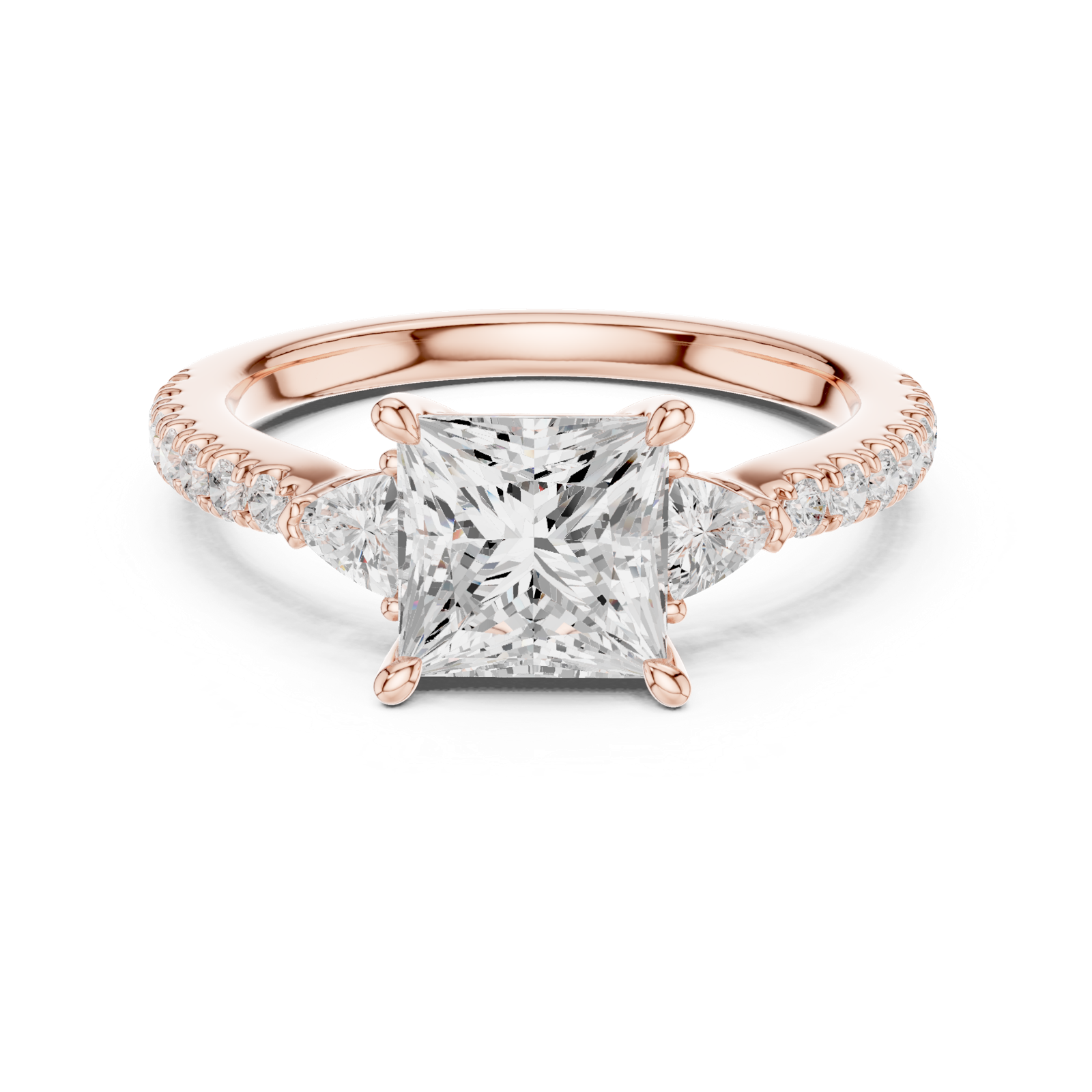 Gold Ring DDLR-037, Princess center stone, Rose Gold, view 4