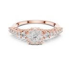 14K Solid Gold Lab Diamond Cluster Ring, Rose Gold