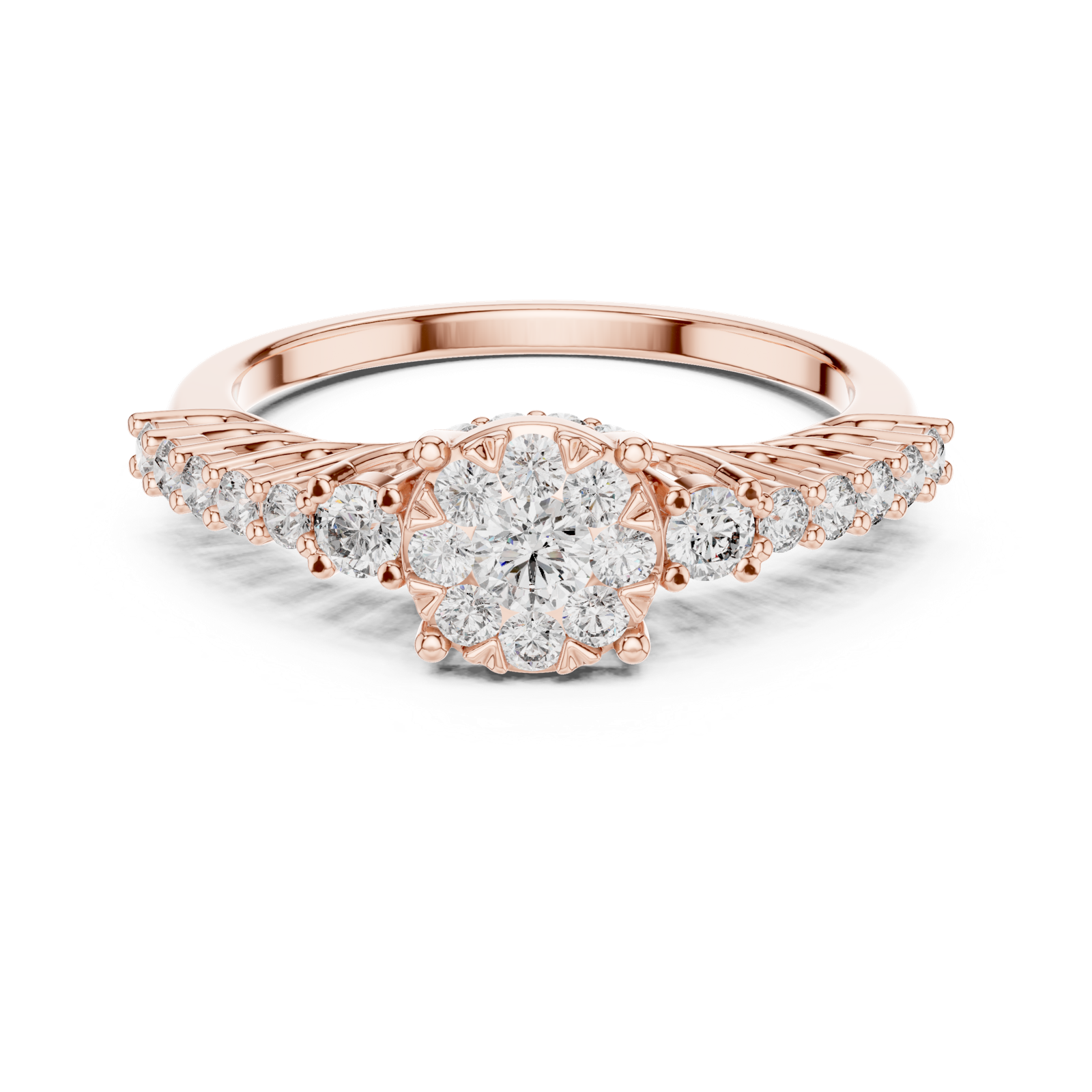 14K Solid Gold Lab Diamond Cluster Ring, Rose Gold