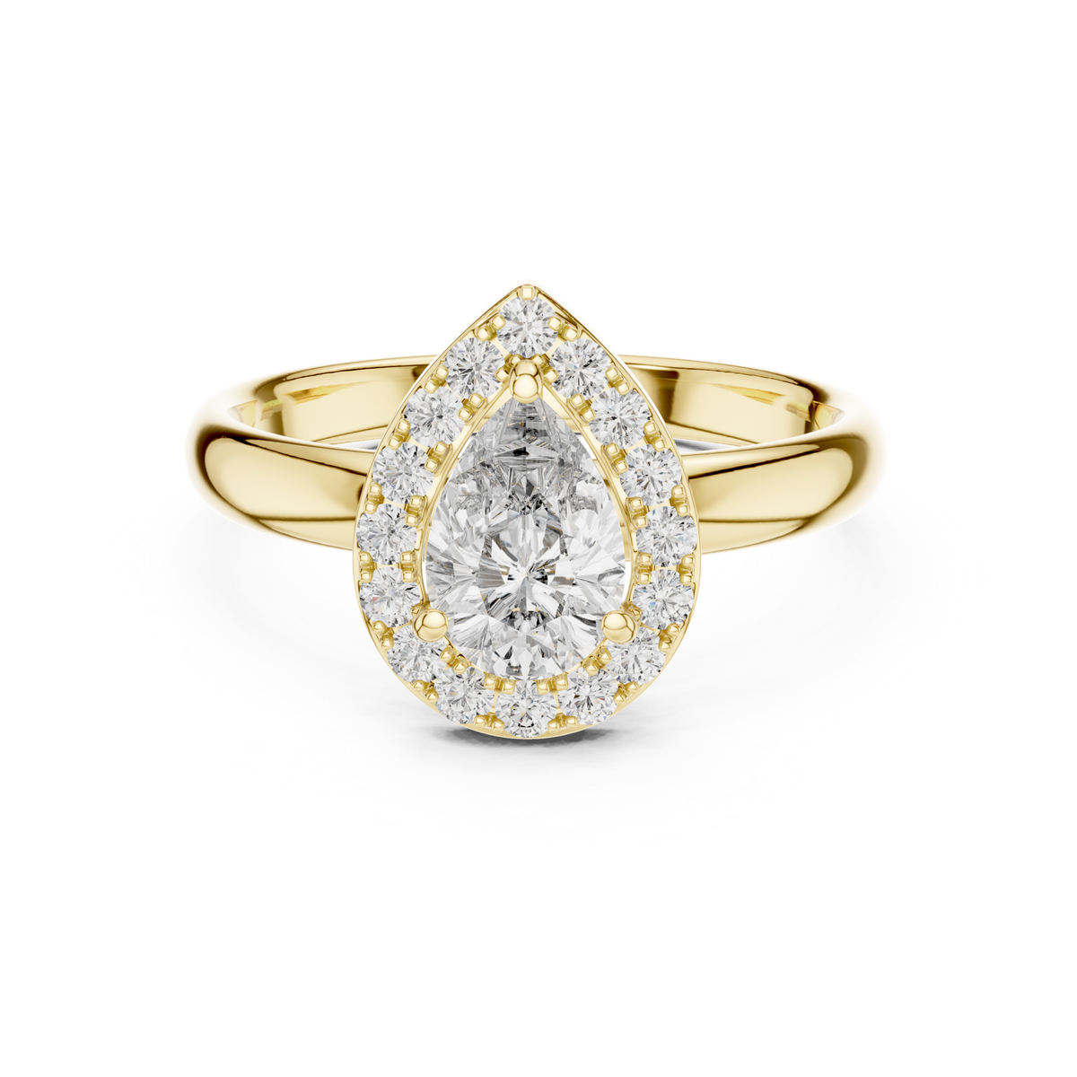 14K Solid Gold Lab Diamond Halo Ring, Yellow Gold