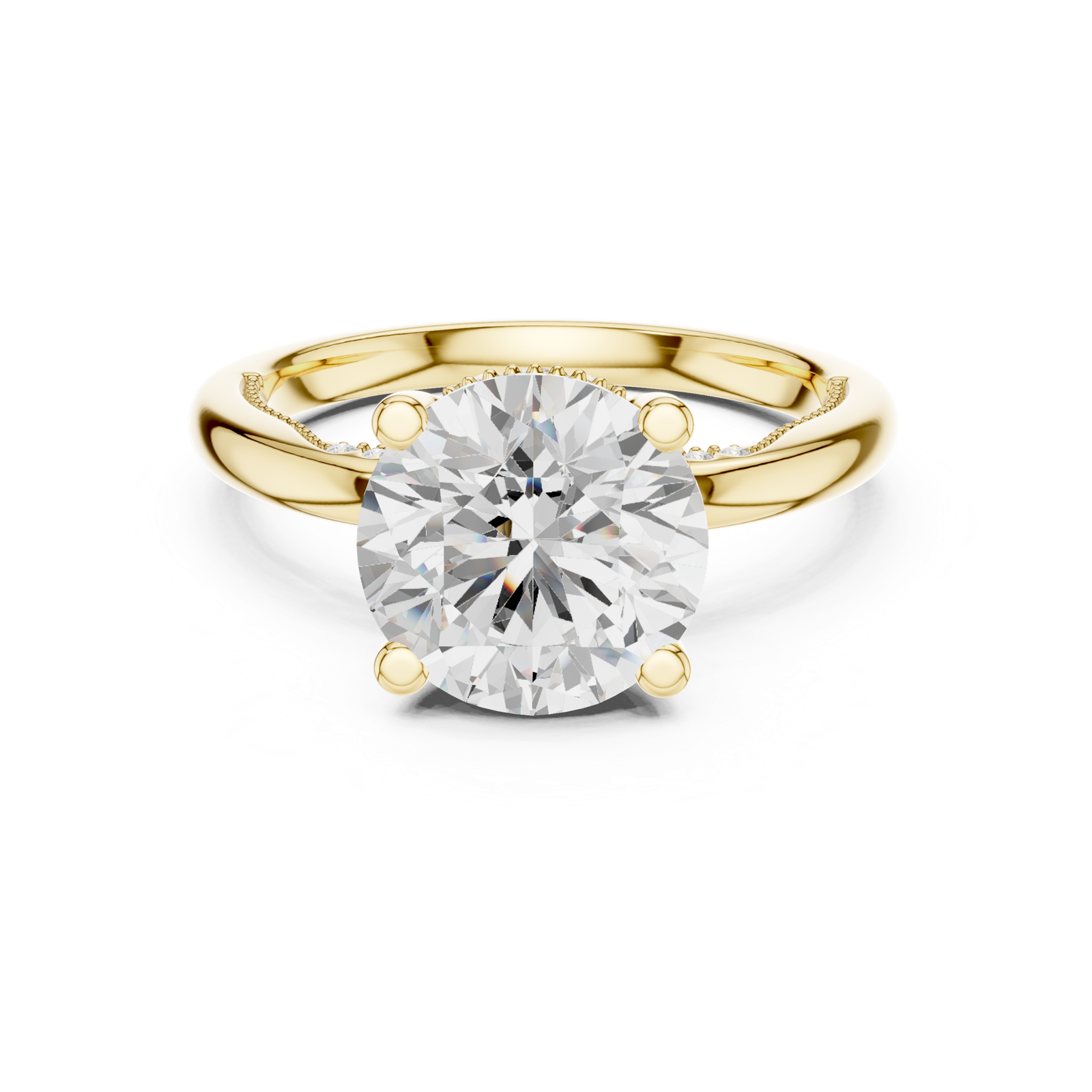 Gold Ring DDLR-175, Round center stone, Yellow Gold, view 4
