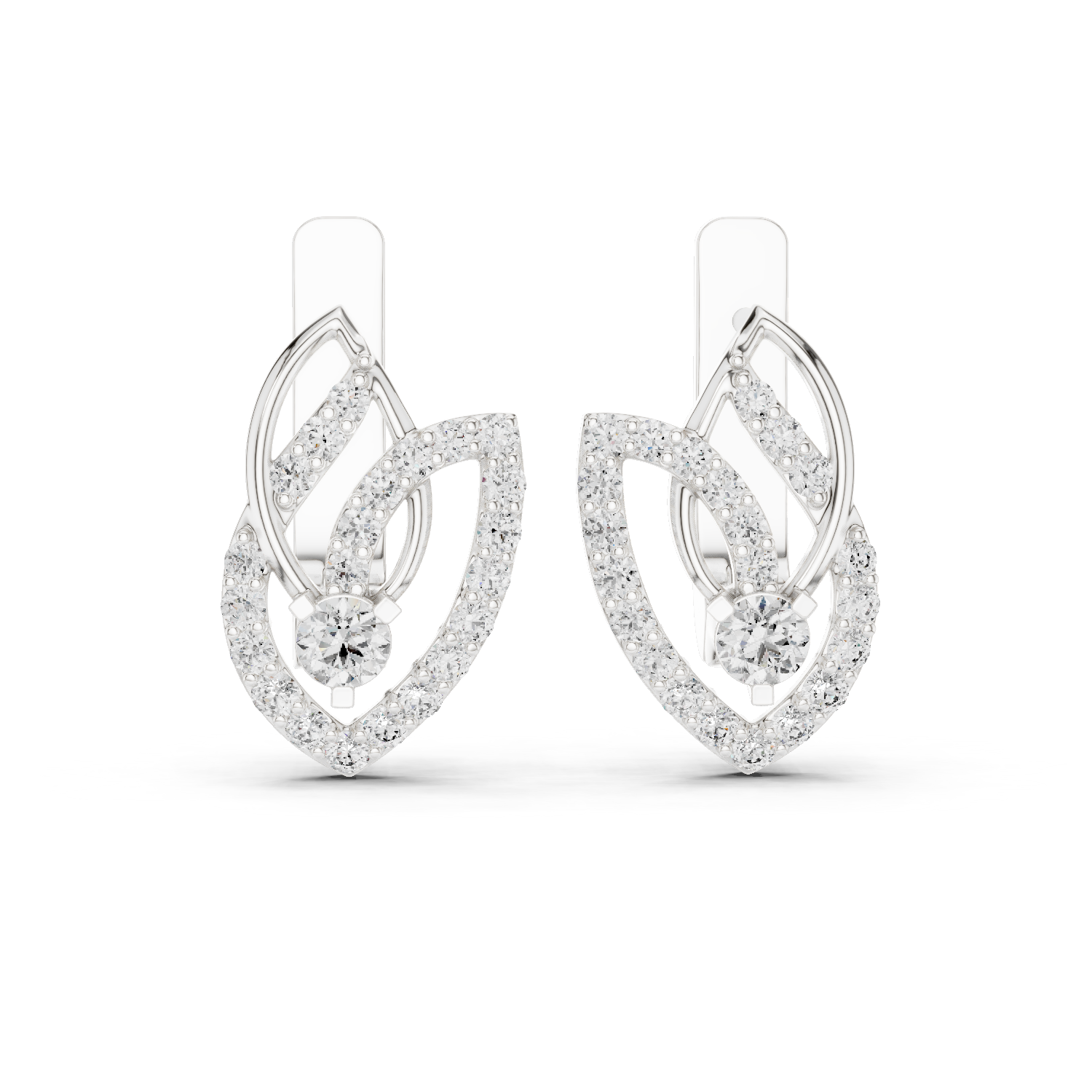 14K Solid Gold Lab Diamond Leaf Drop Earrings, White Gold