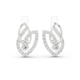 14K Solid Gold Lab Diamond Leaf Drop Earrings, White Gold