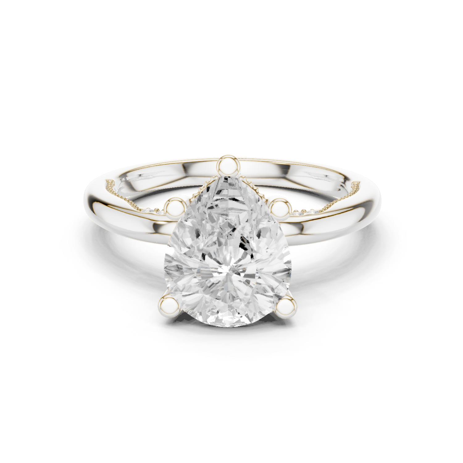 Gold Ring DDLR-175, Pear center stone, White Gold