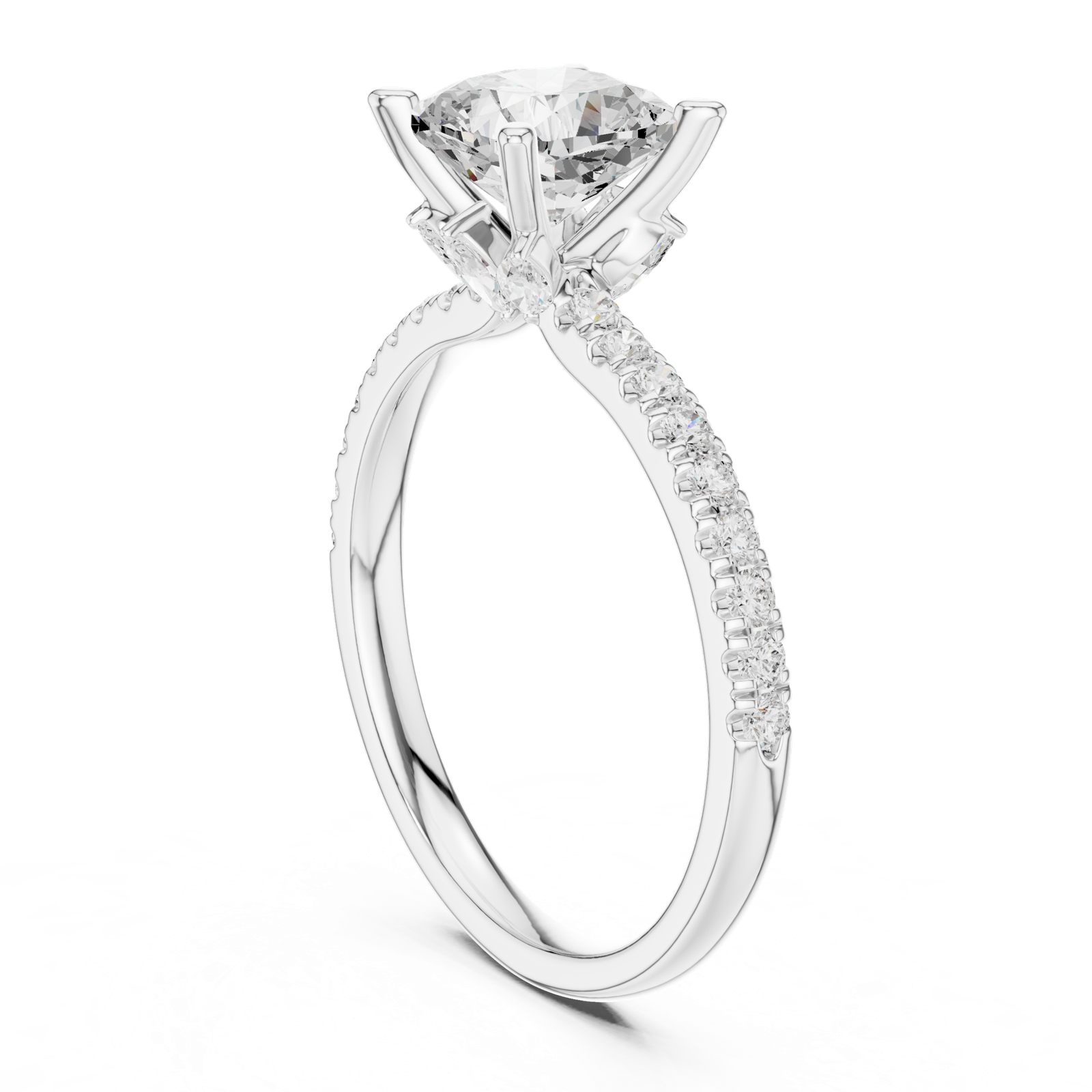 Gold Ring, Cushion center stone, White Gold, view 1