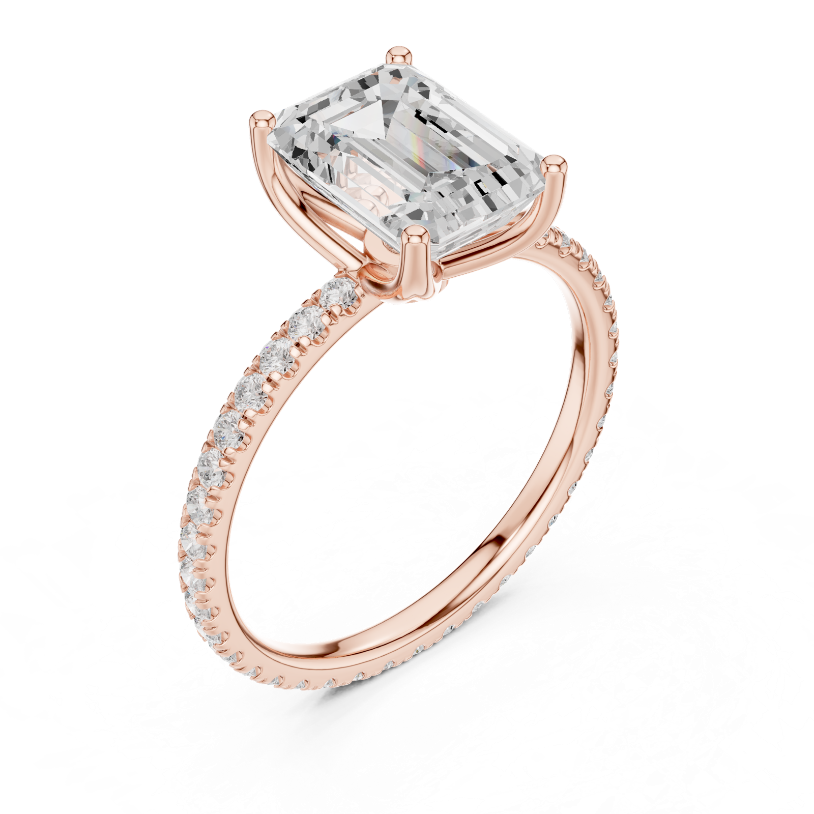 Gold Jewelry, Emerald center stone, Rose Gold, view 2