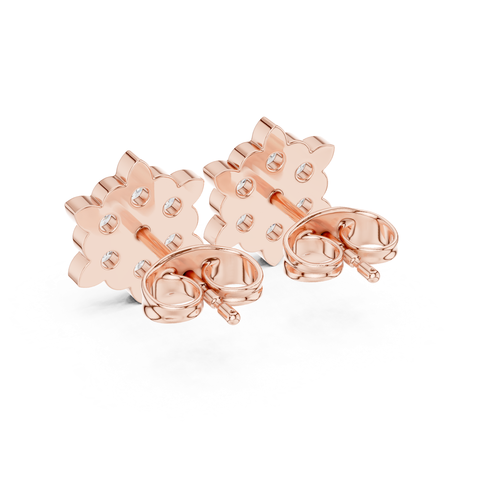 14K Solid Gold Lab Diamond Star Cluster Earrings, Rose Gold, view 3