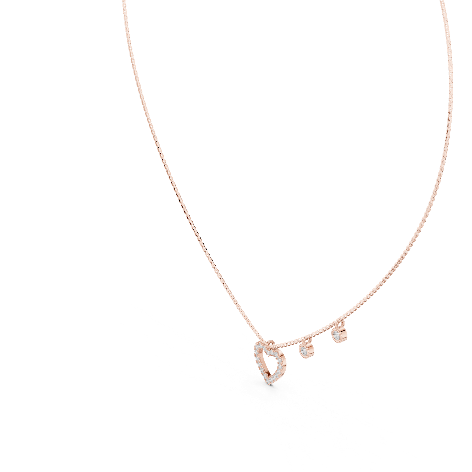 14K Solid Gold Lab Diamond Heart Pendant Necklace, Rose Gold, view 2