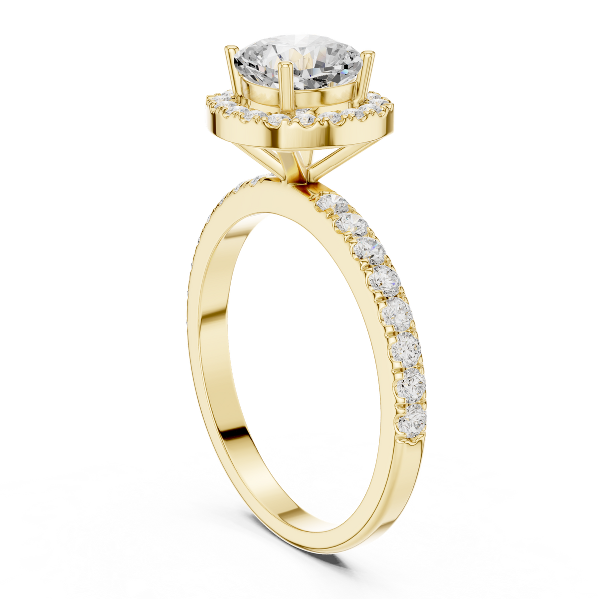 14K Solid Gold Lab Diamond Halo Ring, Yellow Gold, view 1
