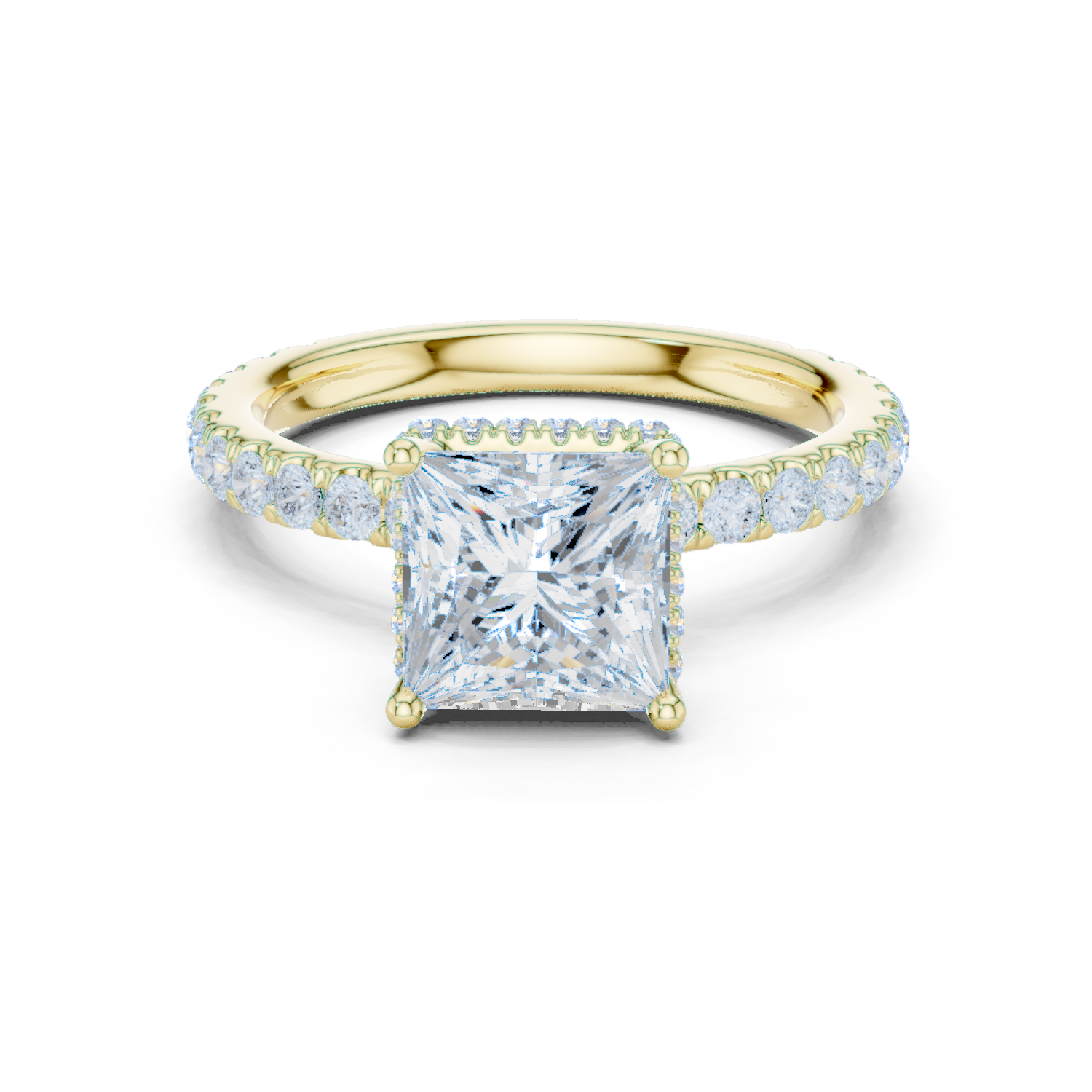 Gold Ring DDLR-165, Princess center stone, Yellow Gold