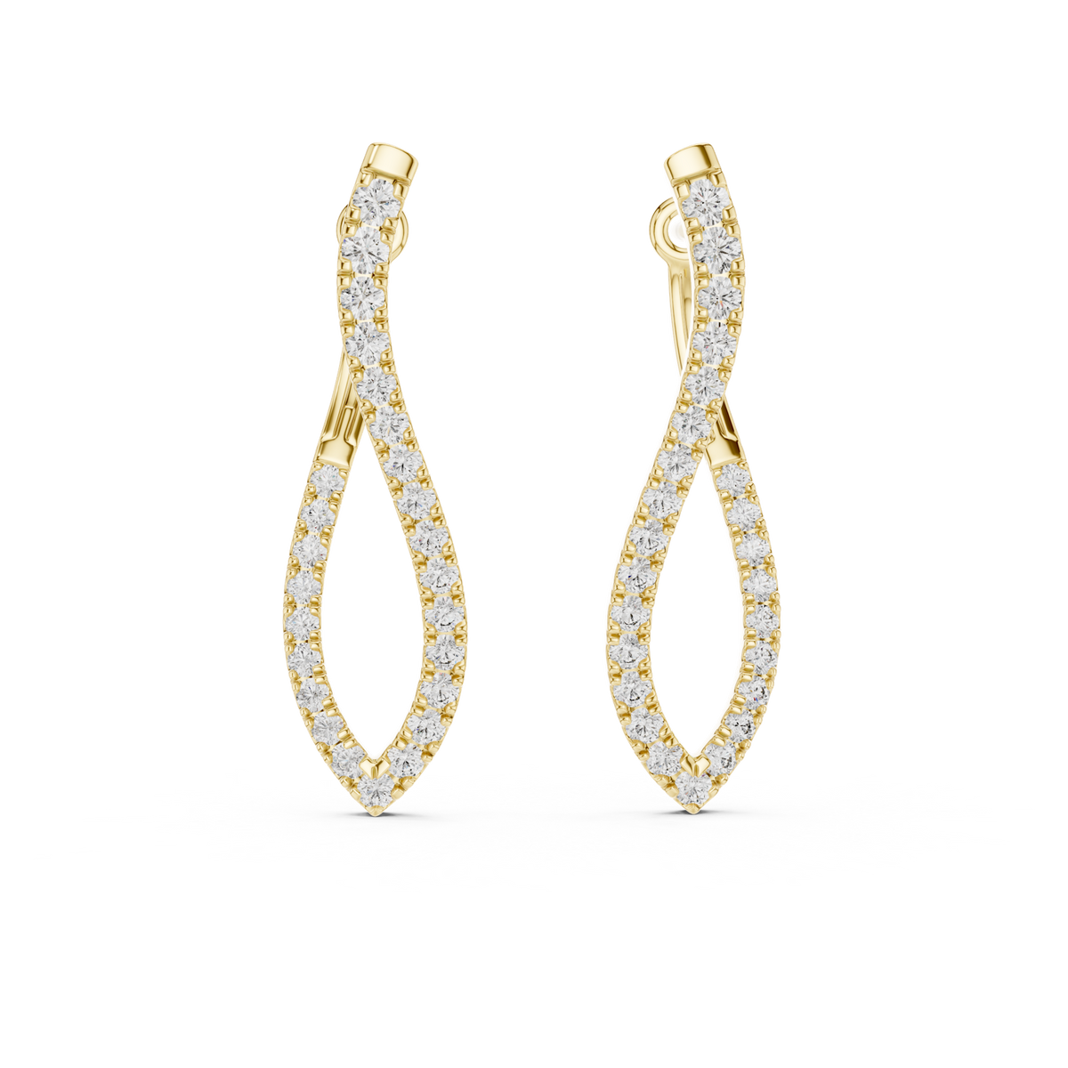 14K Solid Gold Lab Diamond Hoop Earrings, Yellow Gold