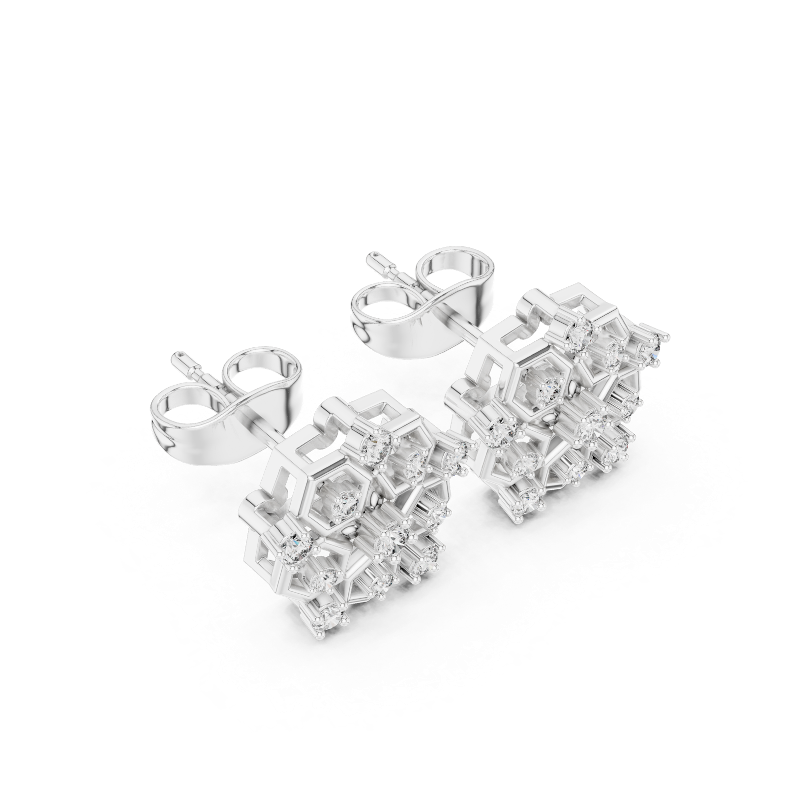 Gold Earrings AGDER-299-RPT, White Gold, view 2