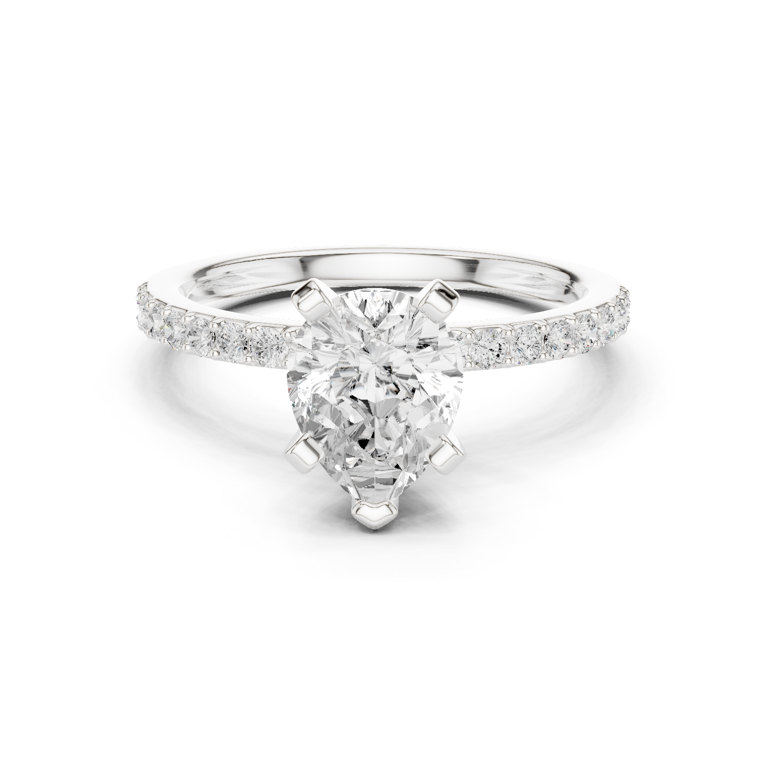 Gold Ring DDLR-040, Pear center stone, White Gold