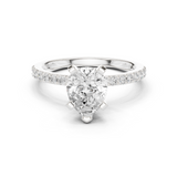 Gold Ring DDLR-040, Pear center stone, White Gold