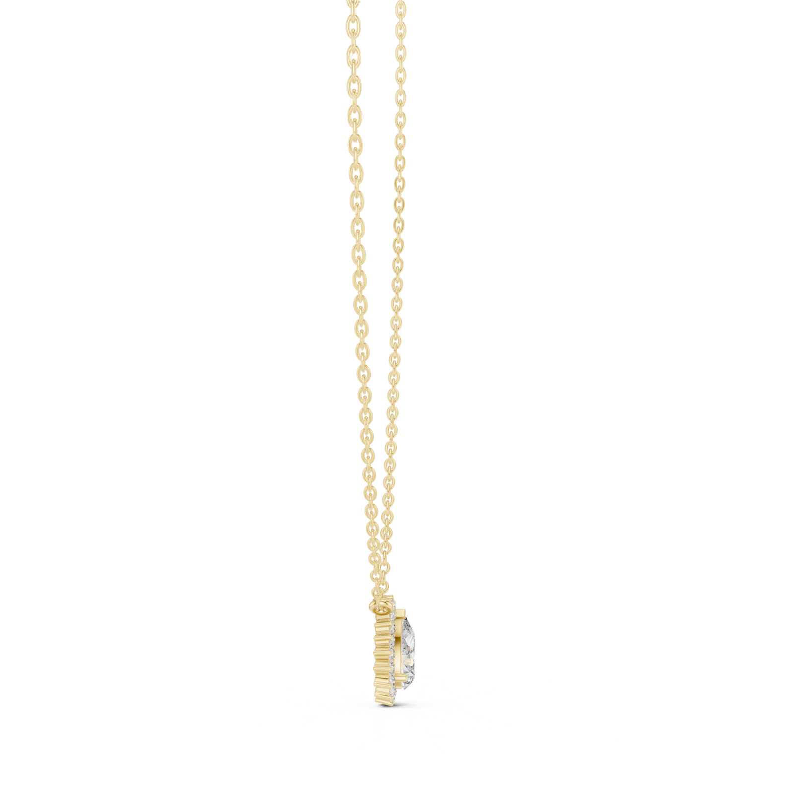 14K Solid Gold Lab Diamond Halo Pendant Necklace, Yellow Gold, view 3
