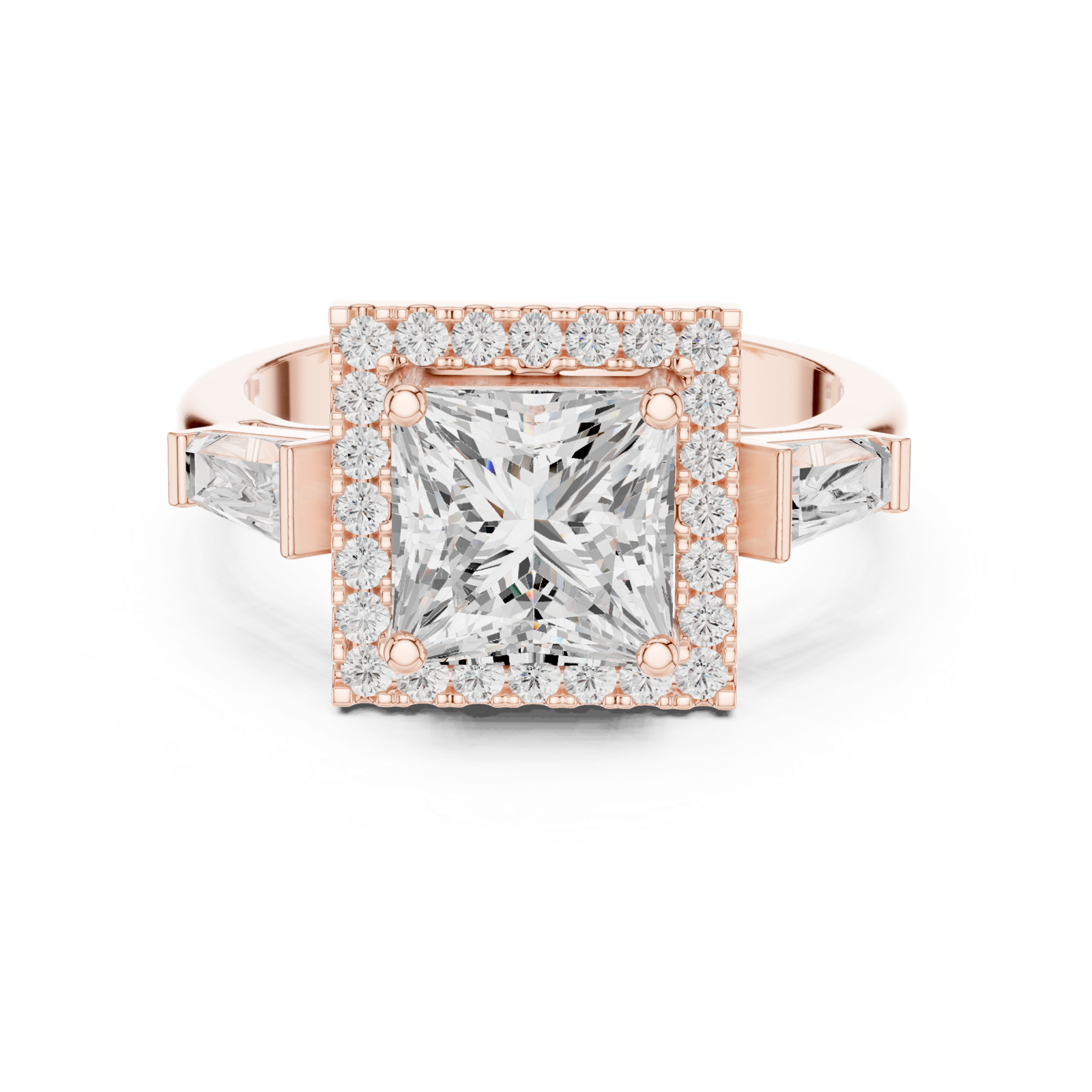 Gold Ring DDLR-342, Princess center stone, Rose Gold, view 4