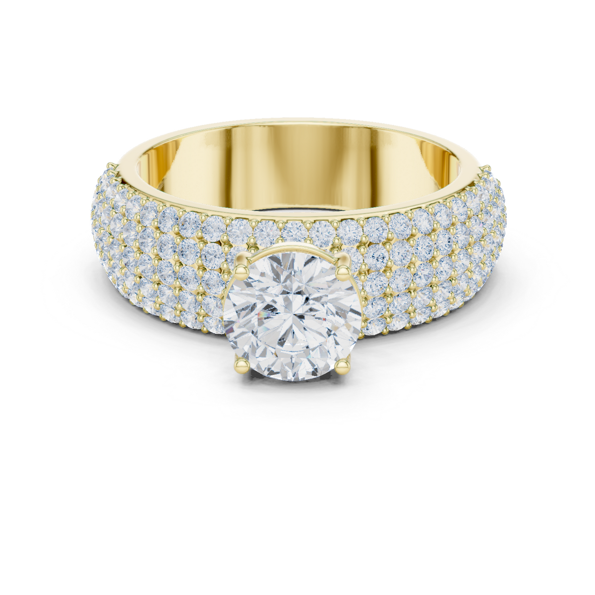 14K Solid Gold Lab Diamond Halo Ring, Yellow Gold