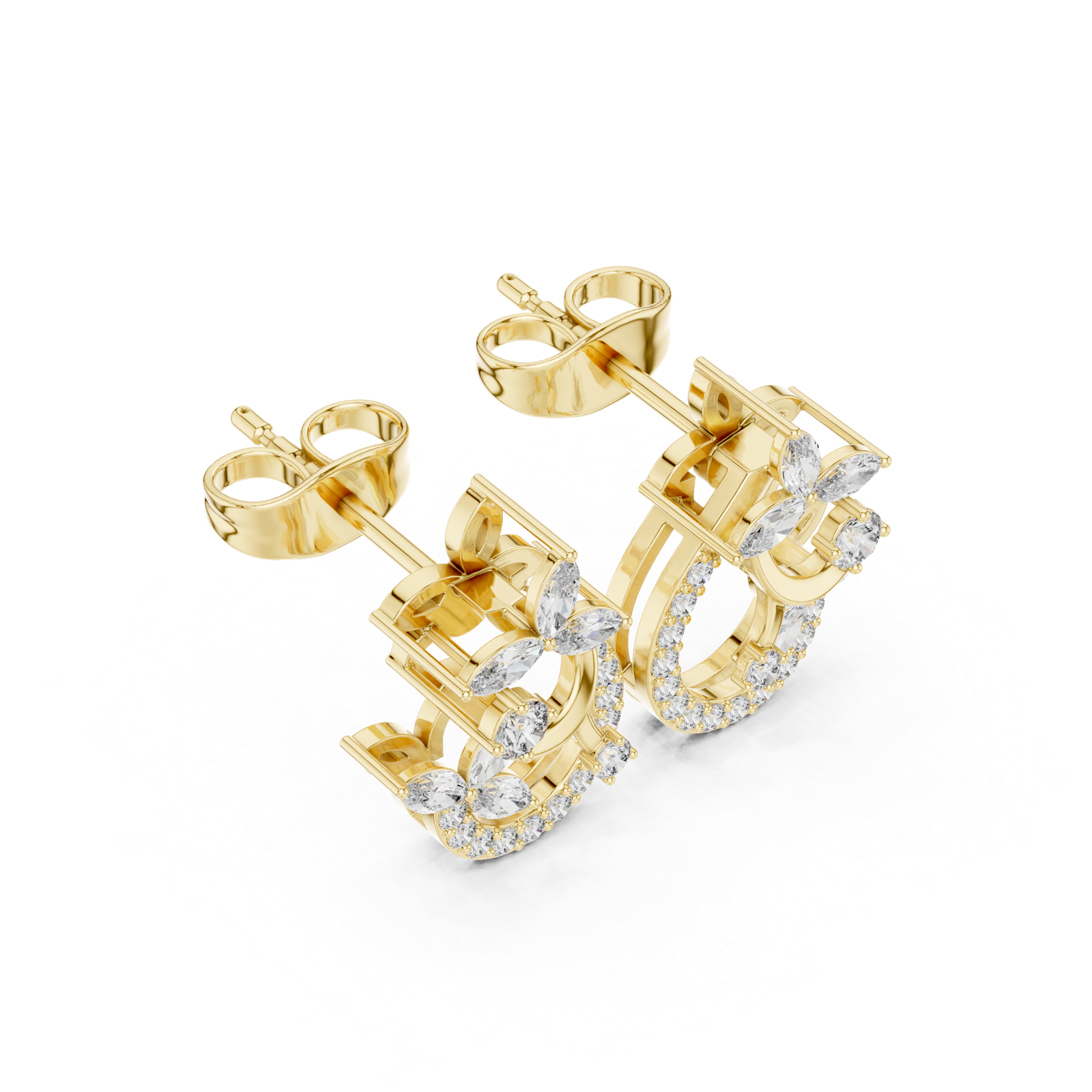 14K Solid Gold Lab Diamond Cluster Earrings, Yellow Gold, view 2