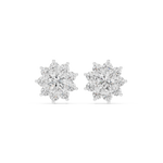14K Solid Gold Lab Diamond Flower Cluster Earrings, White Gold