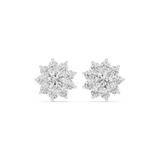 14K Solid Gold Lab Diamond Flower Cluster Earrings, White Gold