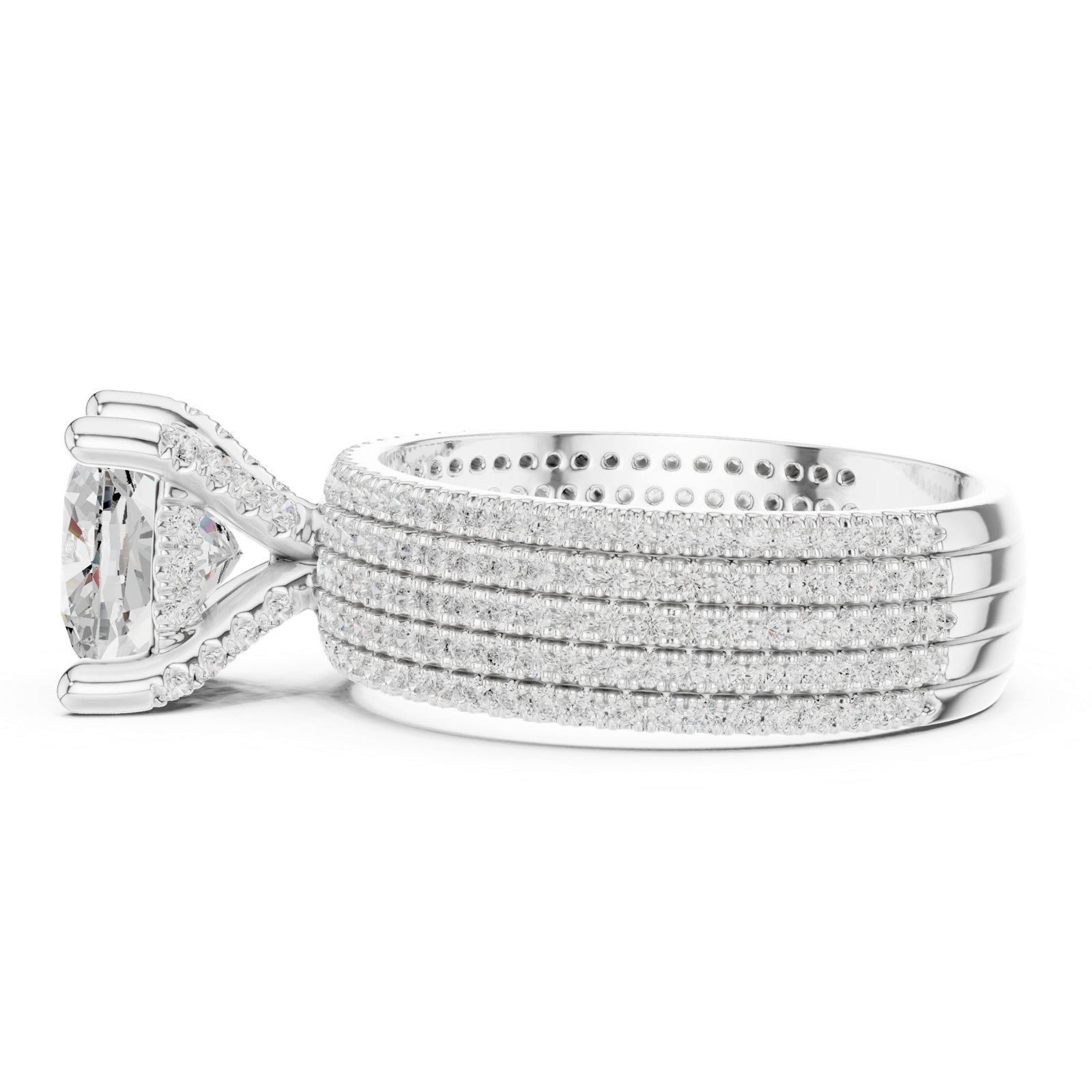 Gold Ring, Cushion center stone, White Gold, view 3