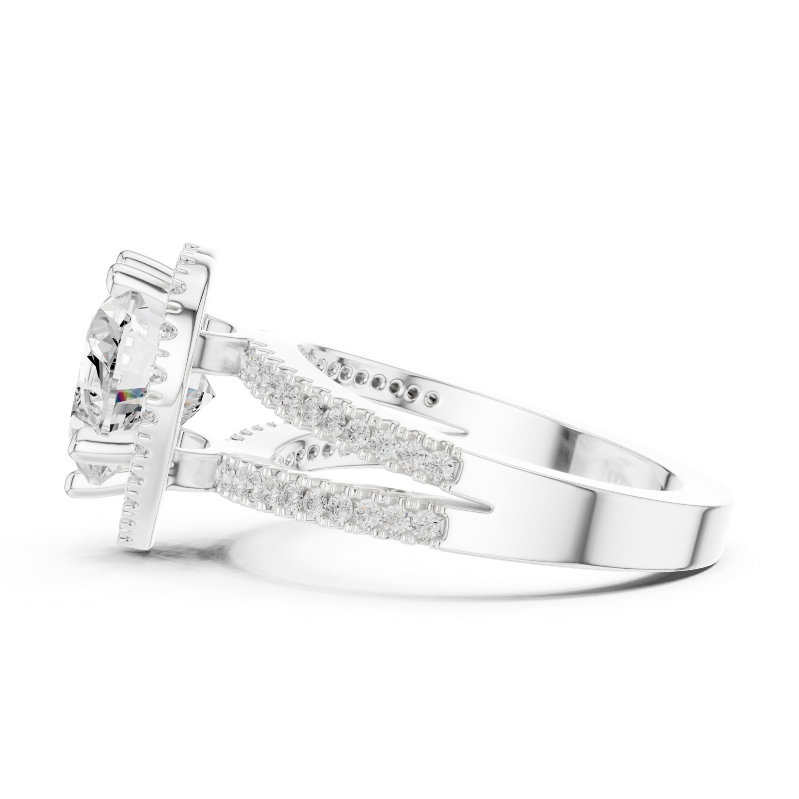 Gold Ring DDLR-350, Heart center stone, White Gold, view 3