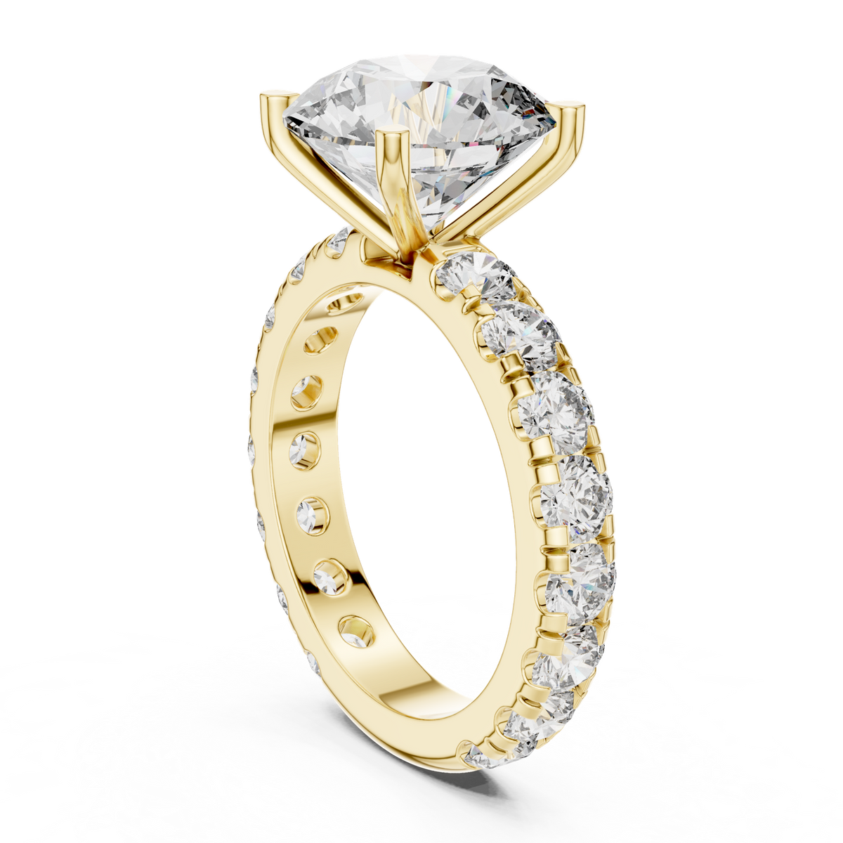 14K Solid Gold Lab Diamond Three-Stone Ring, Yellow Gold, view 1