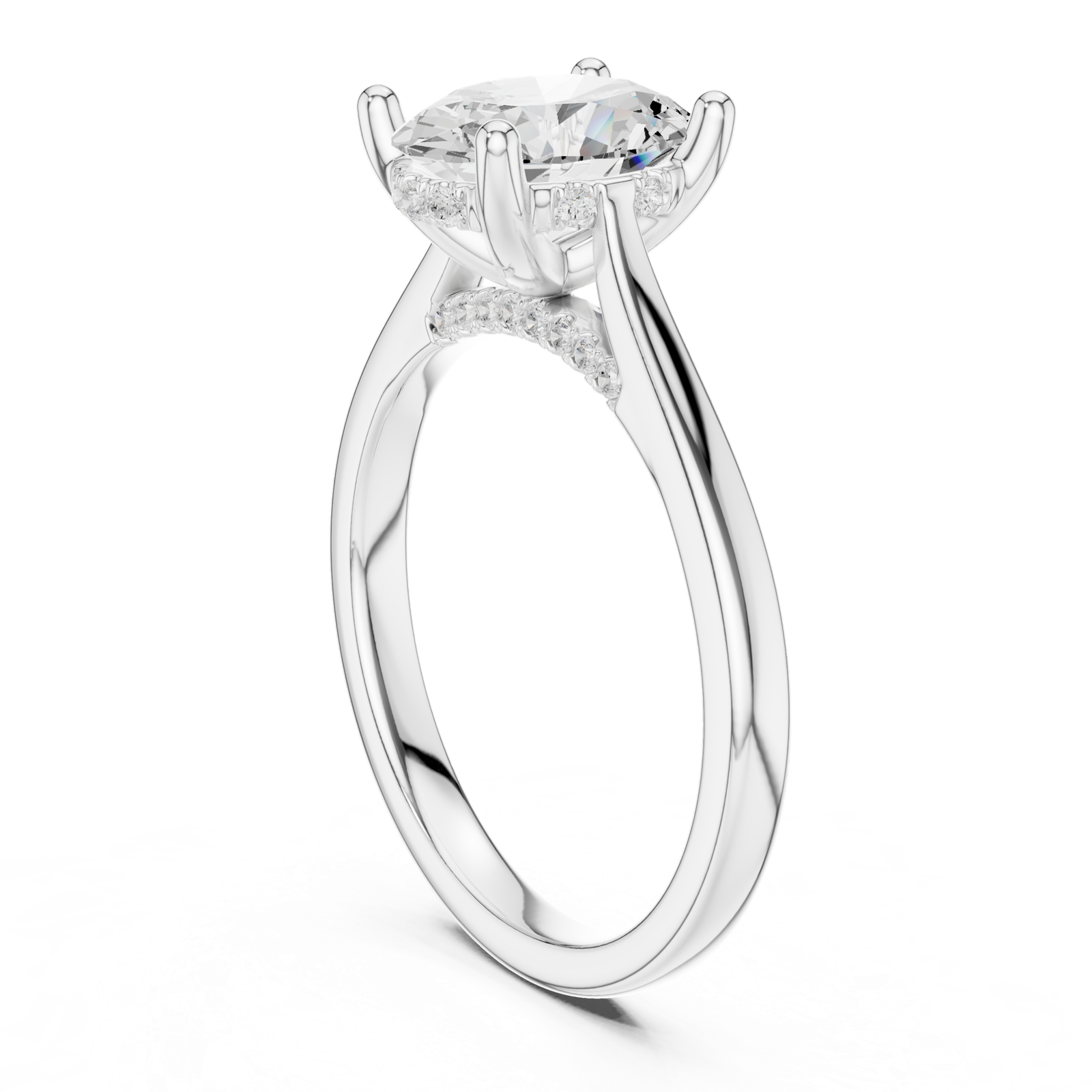 Gold Ring DDLR-163, Oval center stone, White Gold, view 1