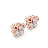14K Solid Gold Lab Diamond Flower Cluster Earrings, Rose Gold, view 2