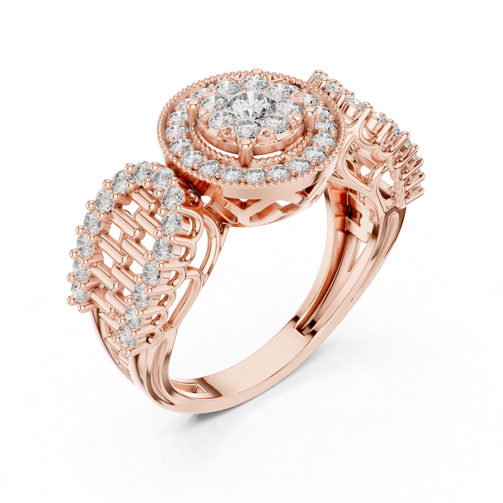 14K Solid Gold Lab Diamond Halo Ring, Rose Gold, view 2