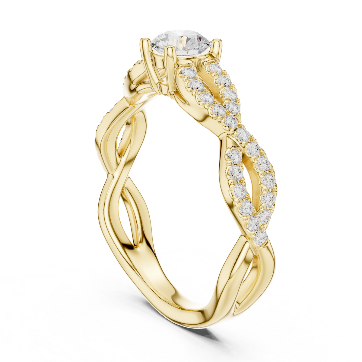 14K Solid Gold Lab Diamond Twist Ring, Yellow Gold, view 1